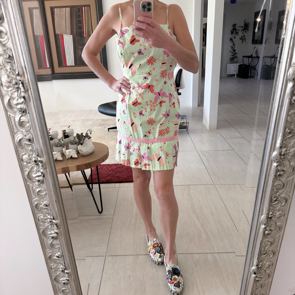 Vintage Lilly Pulitzer Bonjour Butterfly Floral Pleated Mini Dress Size 4